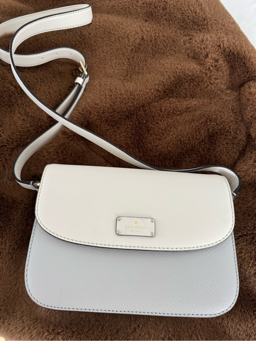 kate spade White and Light Gray Two-Tone Leather Crossbody